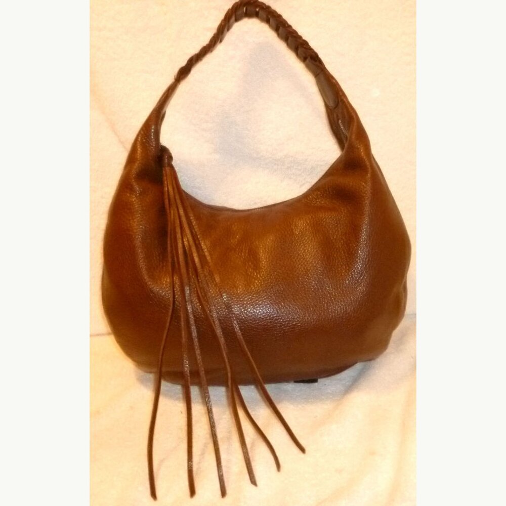 BANANA REPUBLIC LARGE BROWN LEATHER SHOULDER HANDBAG WITH A ZIPPER CLOSURE